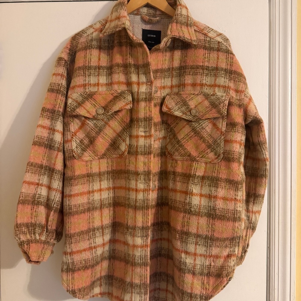 NWT Cotton On Oversized Shacket plaid chunky made in recycled plastic women XXS